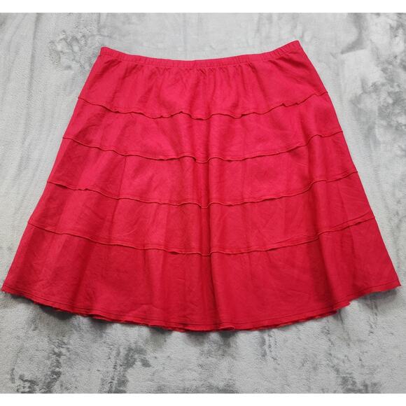Soft Surroundings Skirt Plus Size 2X Red Linen Tiered A-Line Pull On Lightweight - Picture 1 of 7